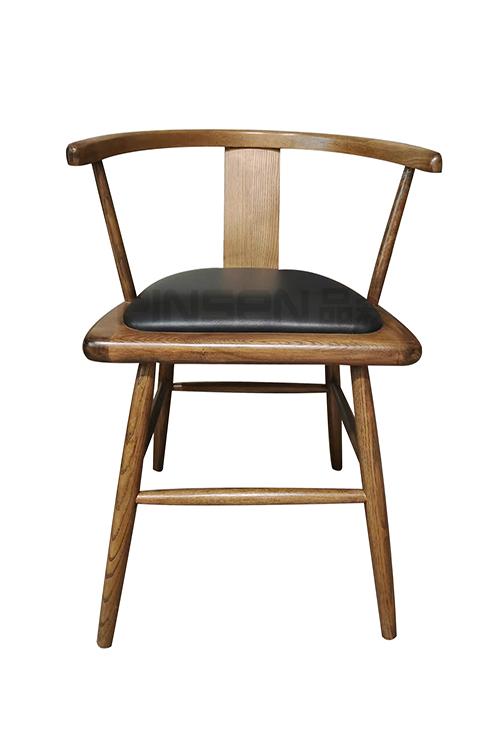 中式实木靠背扶手餐椅正面