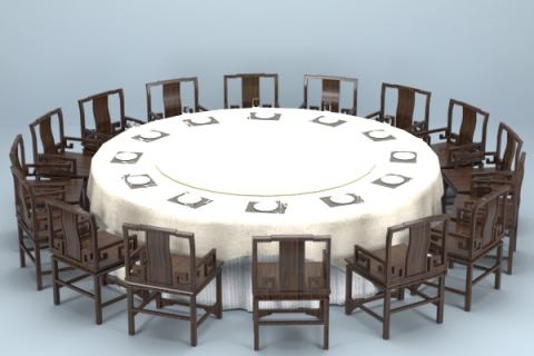 包间电动大圆桌古典中式椅子组合
