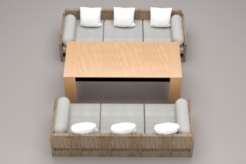 简约休闲松木实木餐桌布艺软包沙发组合