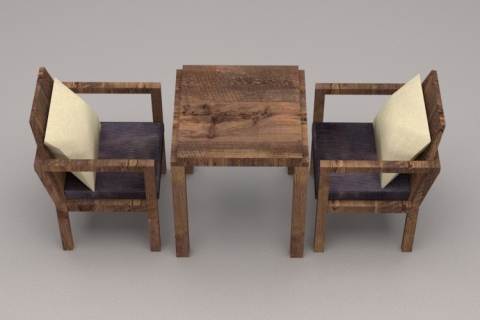 休闲实木做旧双人小餐桌单人沙发椅组合