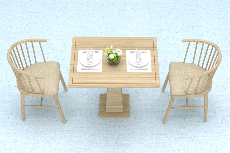 原木色方桌布艺软包椅组合