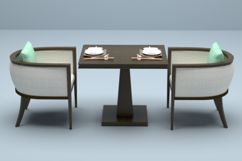 欧式休闲西餐厅双人位实木餐桌椅子组合