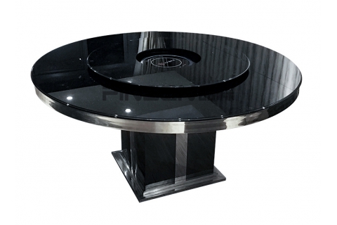 黑色大理石转盘圆形电磁炉火锅桌